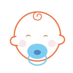 A baby with a pacifier in its mouth.