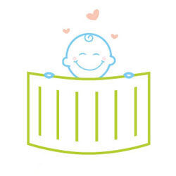 A baby in a crib with hearts around it.